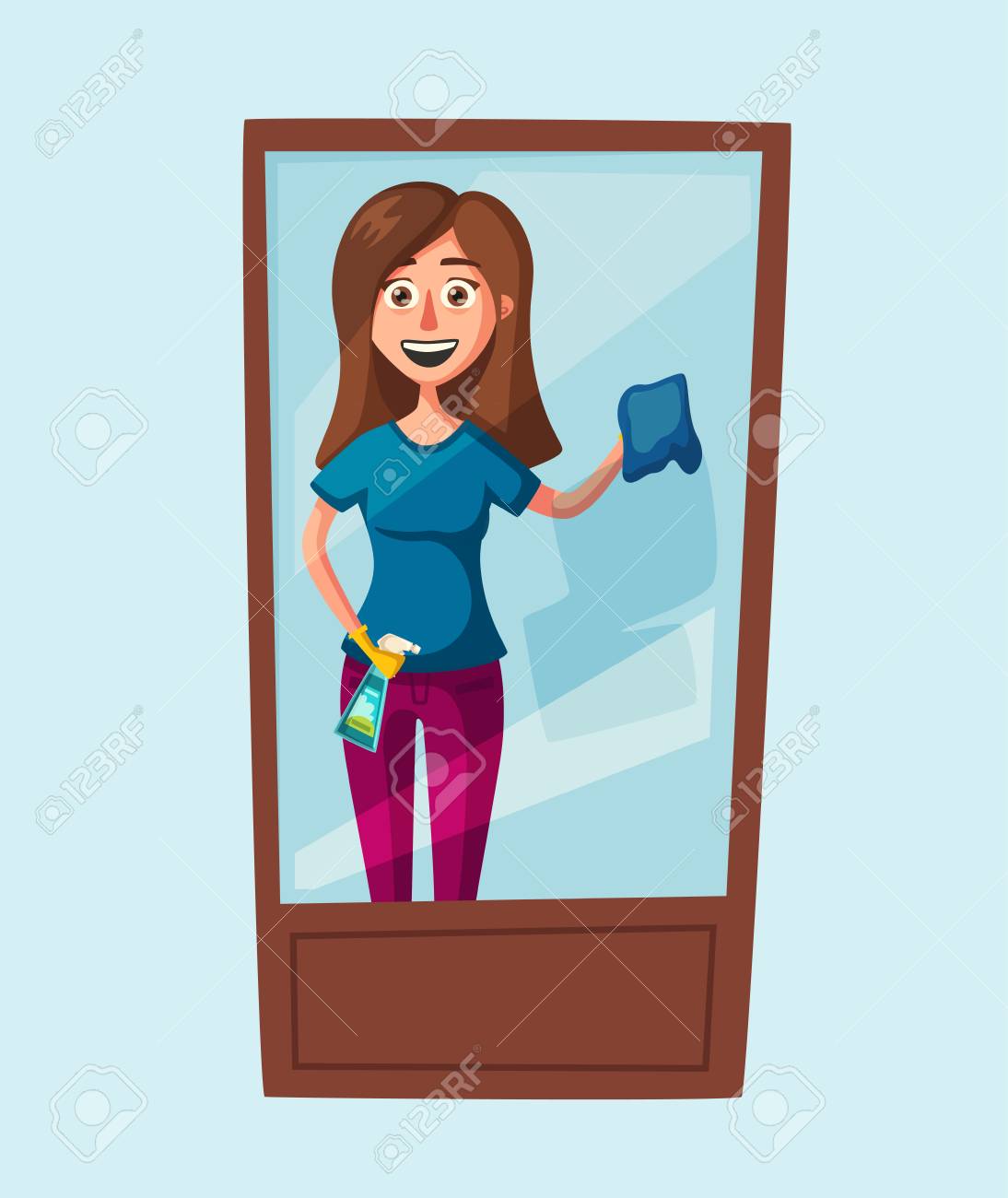 Femme Au Foyer, Nettoyage Des Fenêtres. Illustration De Vecteur Gratuite | Femme Au Foyer, Nettoyage Des Fenêtres
