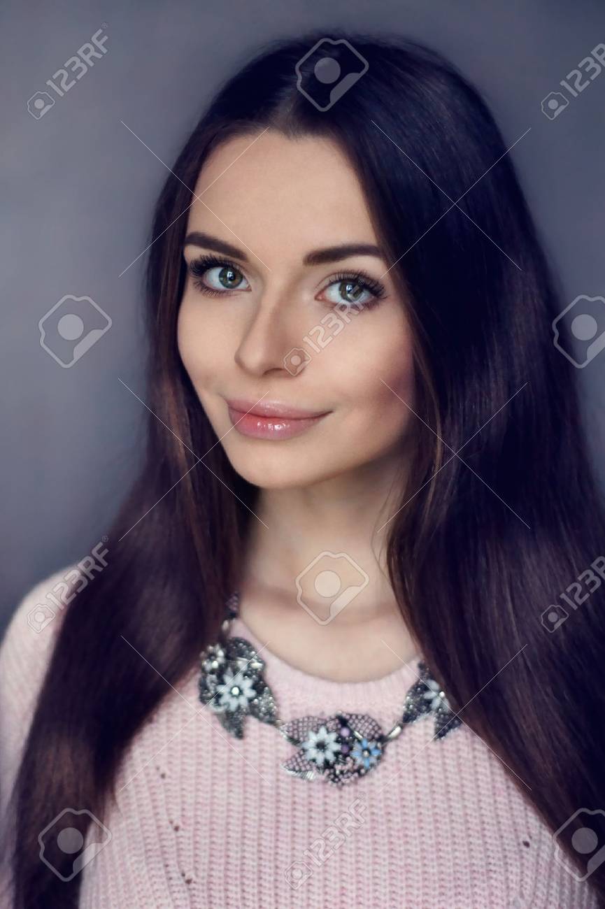 Beauty Portrait Of Young Pretty Brunette Girl With Natural Light Stock  Photo, Picture and Royalty Free Image. Image 55314619., image size:865x1300
