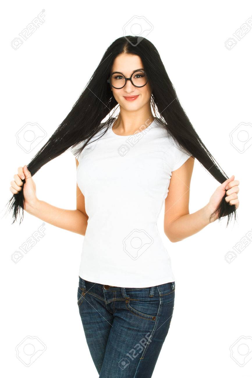Young Woman Touching Her Long Hair Thinking About Haircut Concept