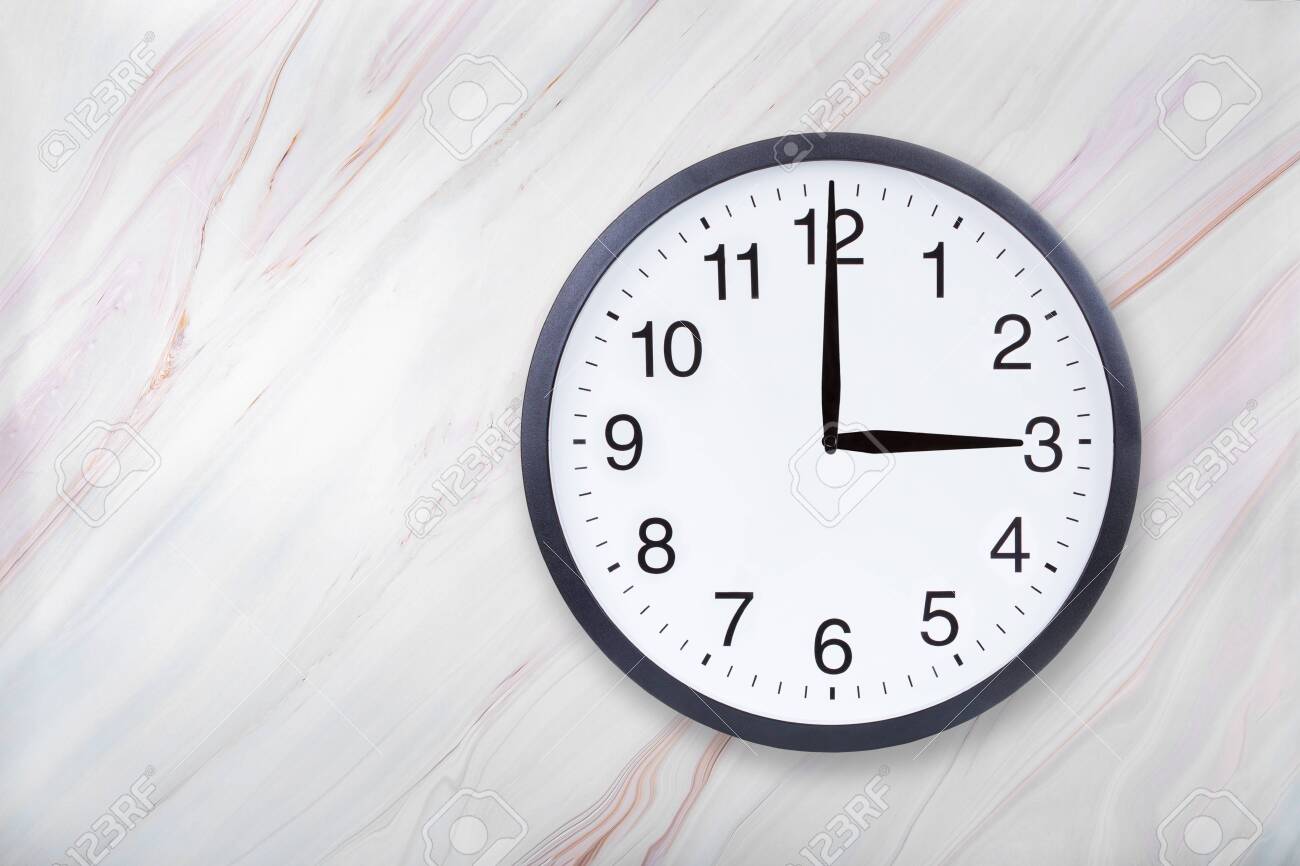 Wall Clock Show Three Oclock On Marble Texture Office Clock