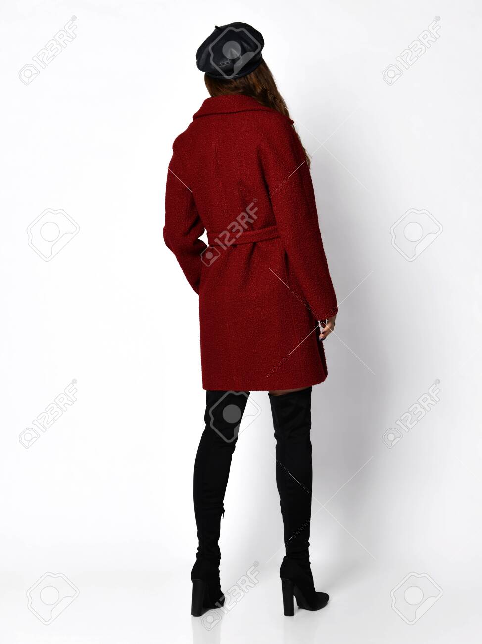 dark red winter coat