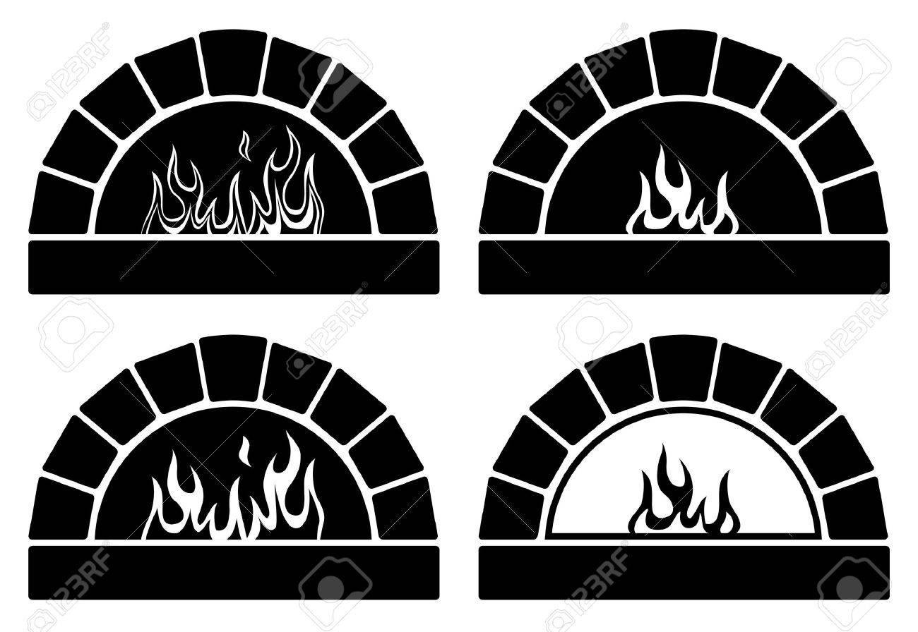 Vector Black And White Clipart Set Of Ovens With Burning Fire Vector Black And White Clipart Set Of Ovens With Burning Fire