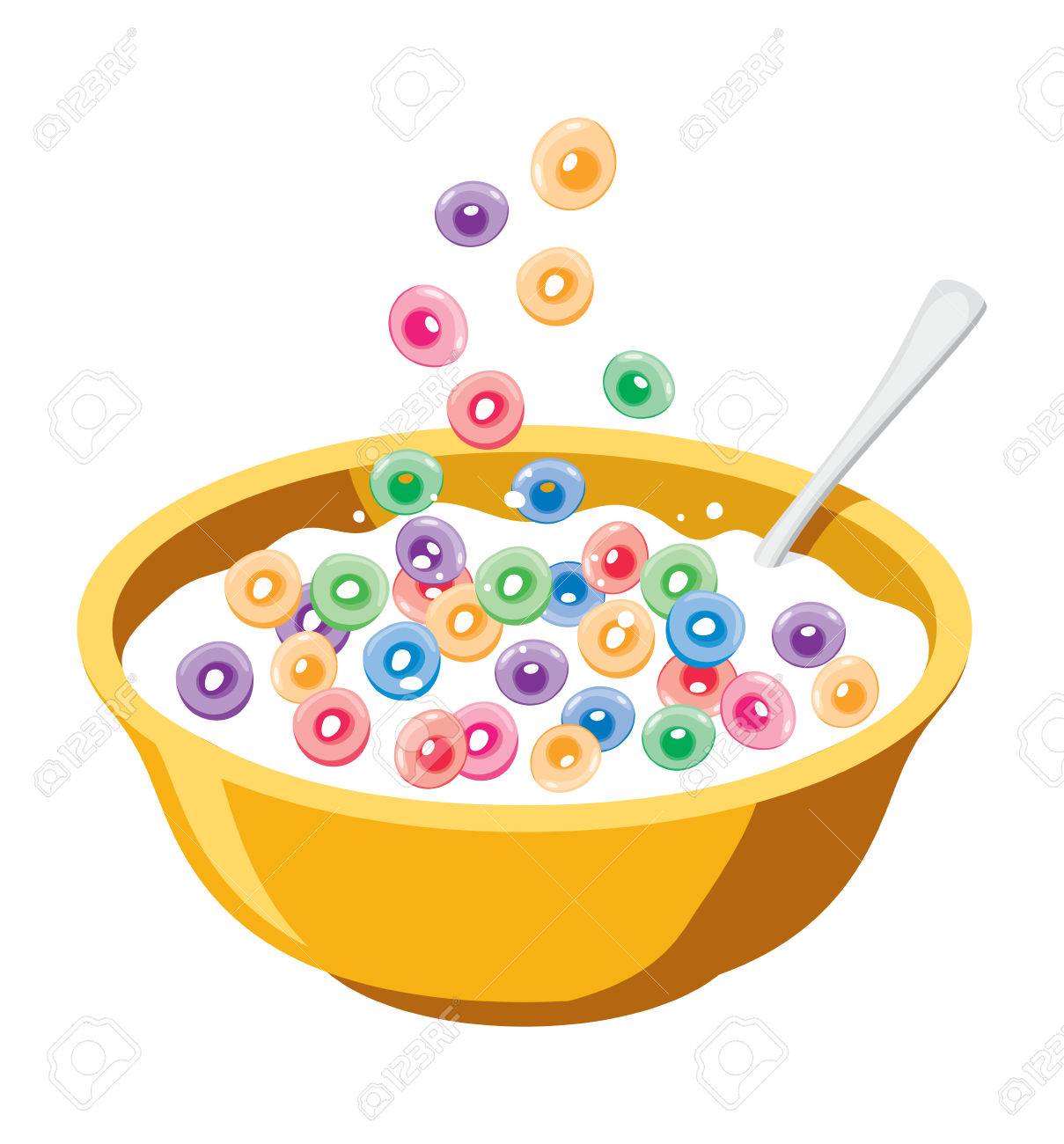 Vector Yellow Bowl With Cereals In Milk Isolated On White Background Royalty Free Cliparts Vectors And Stock Illustration Image