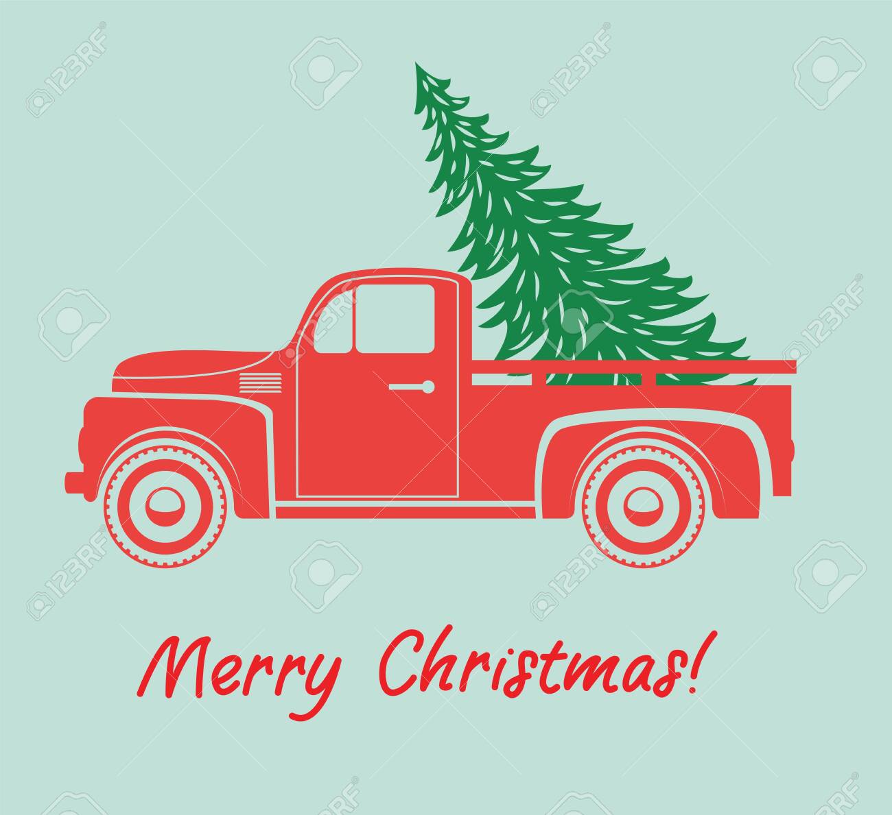 Vector Vintage Pickup Truck Delivery Of Christmas Tree Old Red Royalty Free Cliparts Vectors And Stock Illustration Image 132995603
