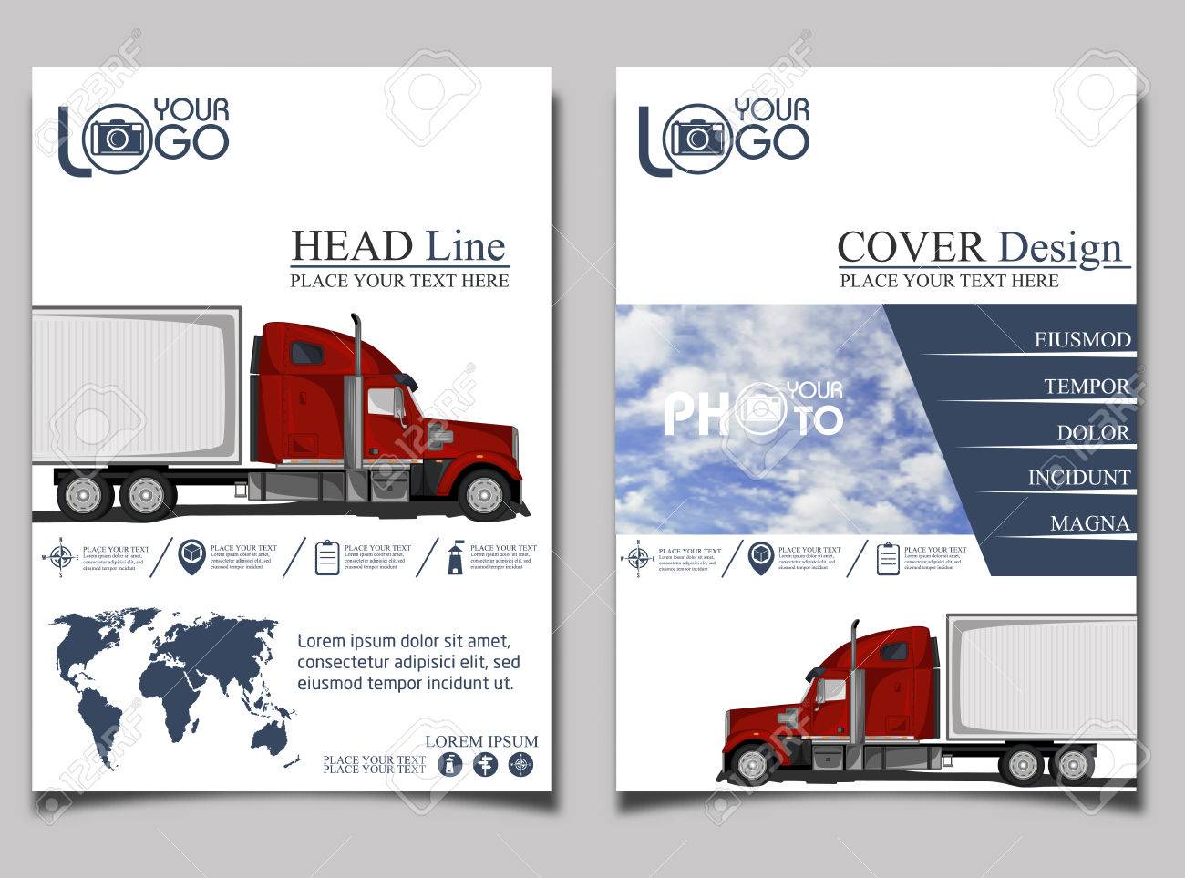 trucking flyer with red truck flyer design template vector