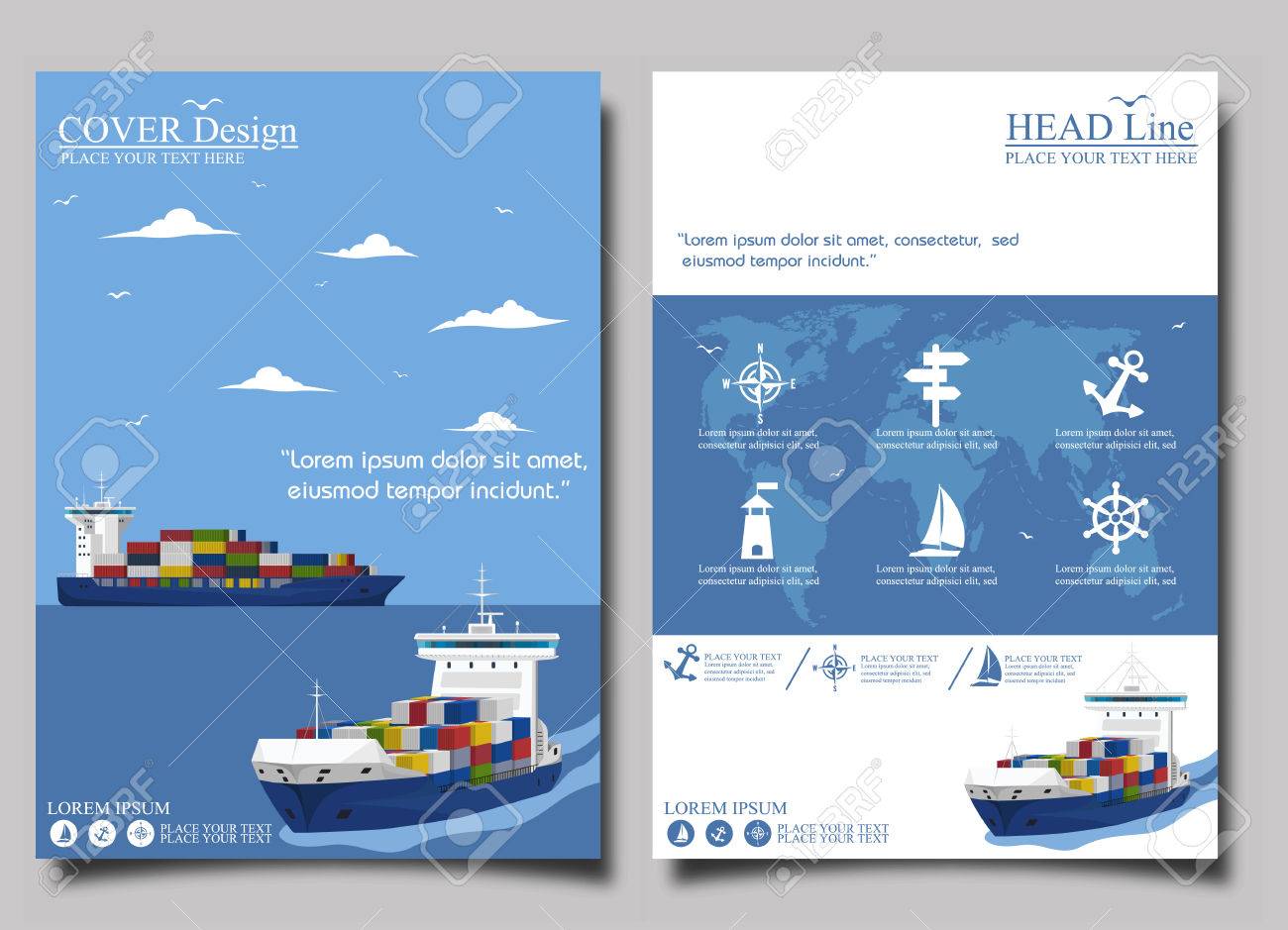 sea shipping poster template set maritime container transportation shipping company flyer