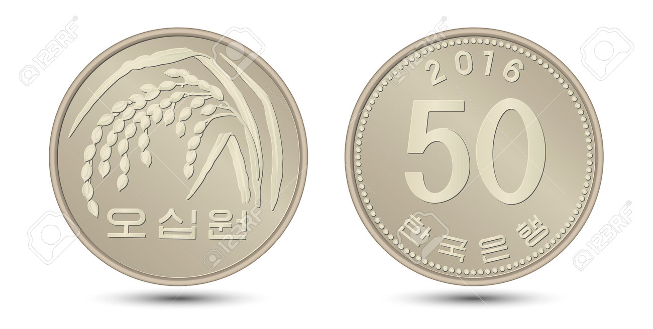 South Korea Coin 50 Won Isolated On White Background. Vector Illustration.  Royalty Free SVG, Cliparts, Vectors, and Stock Illustration. Image  210214444.