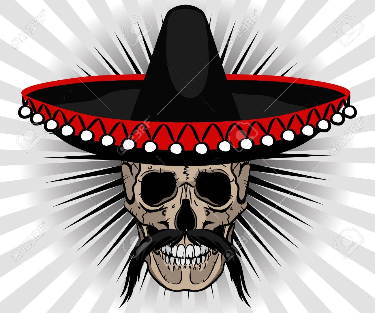 ソンブレロと縞模様の背景に口ひげドクロ メキシコ風 のイラスト素材 ベクタ Image ソンブレロと縞模様の背景に口ひげドクロ メキシコ風 のイラスト素材 ベクタ Image