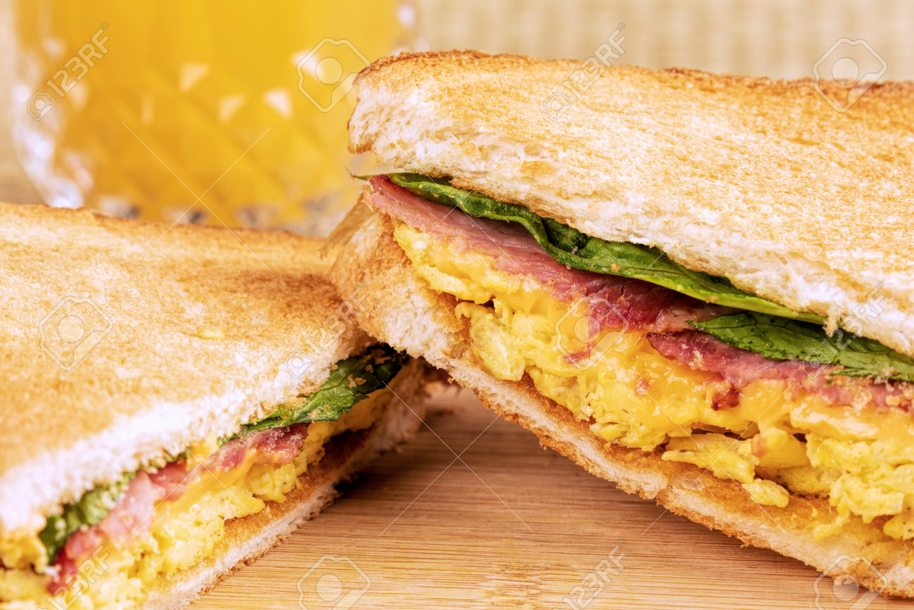 A Delicious Breakfast Sandwich Of Scrambled Eggs And Toast With Bacon And Copy Space Stock Photo Picture And Royalty Free Image Image