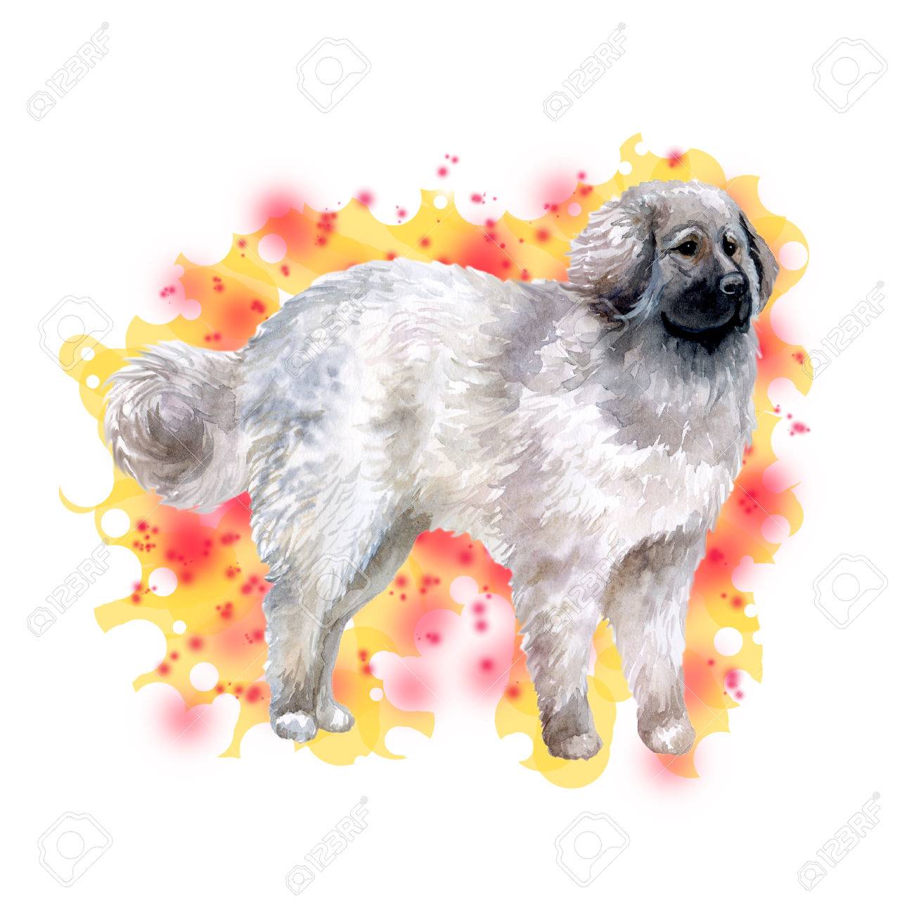 Aquarelle Agrandi Portrait De Grand Chien De Race Moscou Watchdog Isolé Sur Fond Abstrait Grand Chien De Garde à Poil Long Main Dessinée Puissant