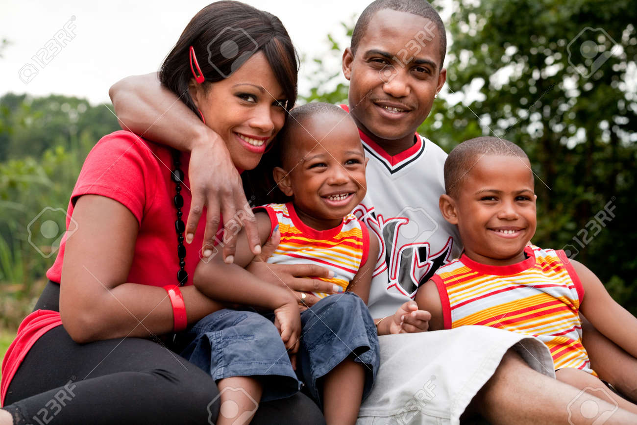 happy black family enjoying
