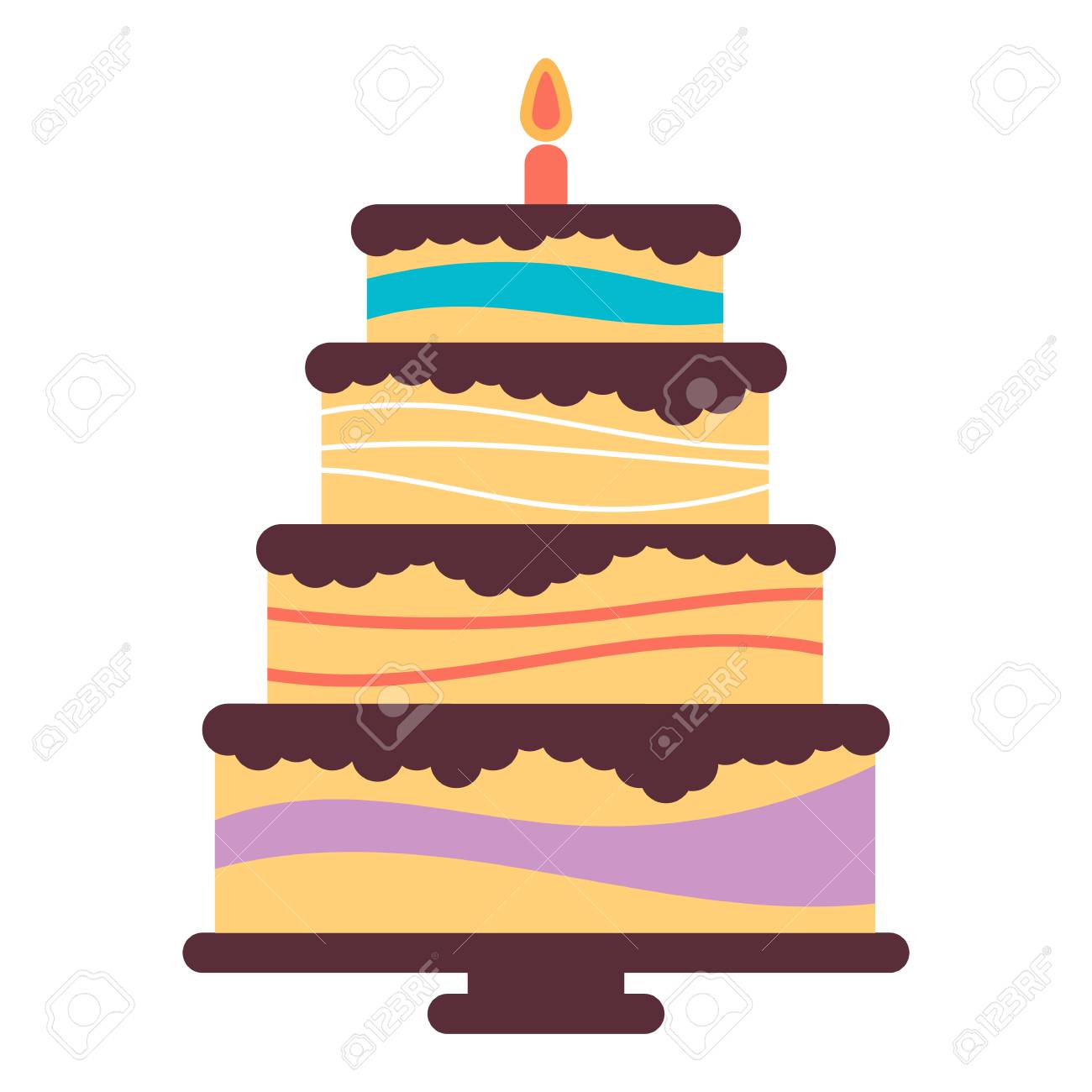 Gateau D Anniversaire Sucre Avec Une Bougie Allumee Dessert De Vacances Colore Modele De Celebration De Vecteur Clip Art Libres De Droits Vecteurs Et Illustration Image