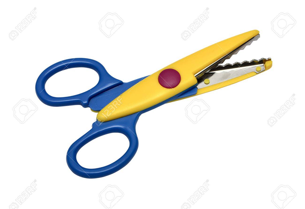 Colorful Zigzag Scissors Isolated On Pure White Stock Photo, Picture and  Royalty Free Image. Image 15267054., image size:1300x891