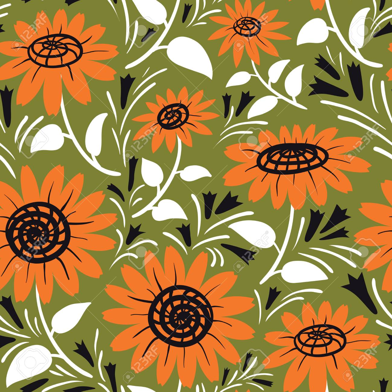 装飾的なヒマワリのシームレスなパターン 夏の花背景 ファッション スタイル花のカラフルな壁紙 のイラスト素材 ベクタ Image