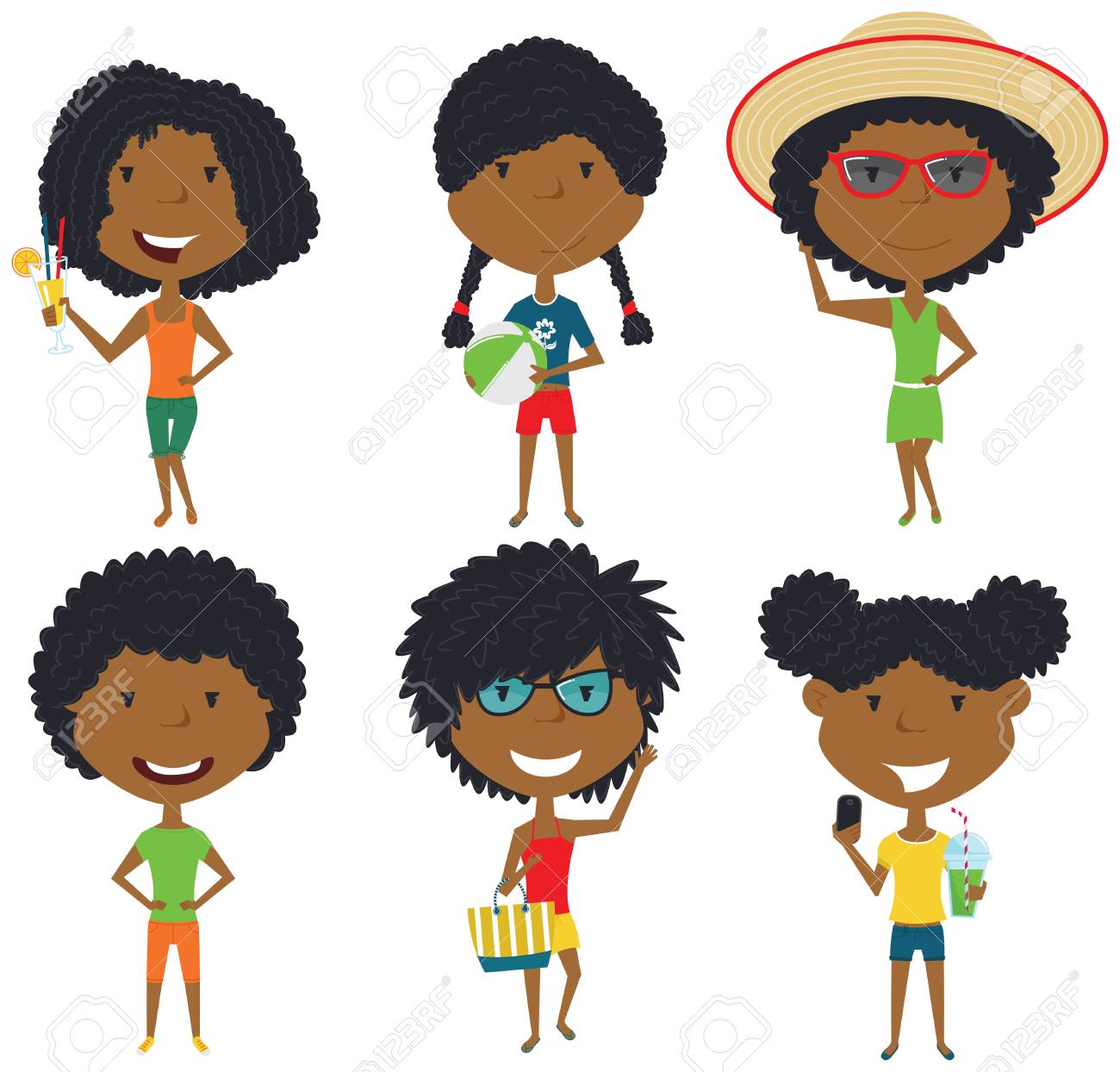 Download Summer African American Female Characters Vector Illustration Royalty Free Cliparts Vectors And Stock Illustration Image 78994105