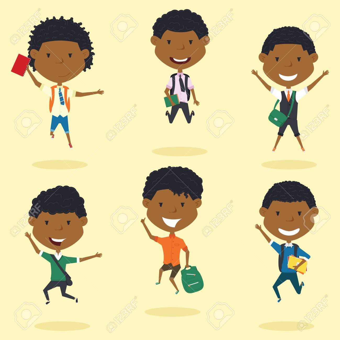 Bonne Vieillesse Des élèves Les Adolescents Afro Américains Ont Un Style Plat à Lextérieur Et à Lextérieur Illustration Denfance Drôle