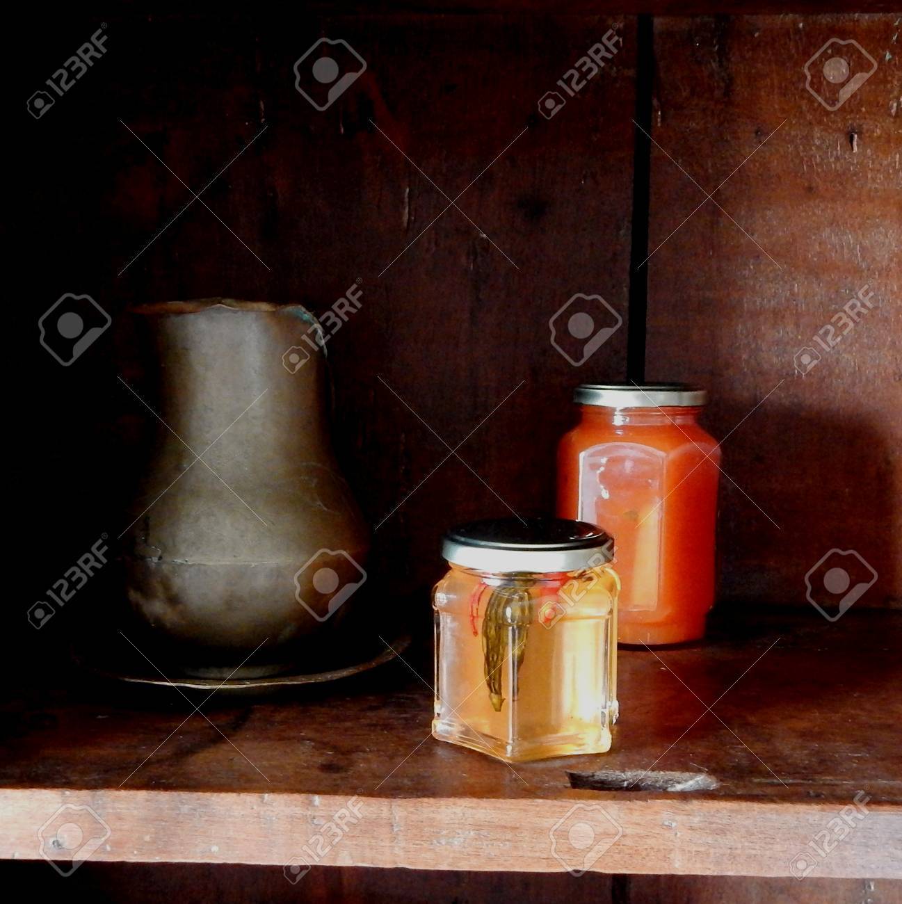 Tropical jellies and tin jar in closet wooden rustic - 67646790 Tropical jellies and tin jar in closet wooden rustic - 67646790