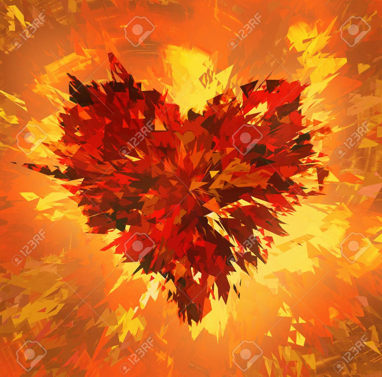 Burst Of Broken Heart On Fire Background Stock Photo Picture And