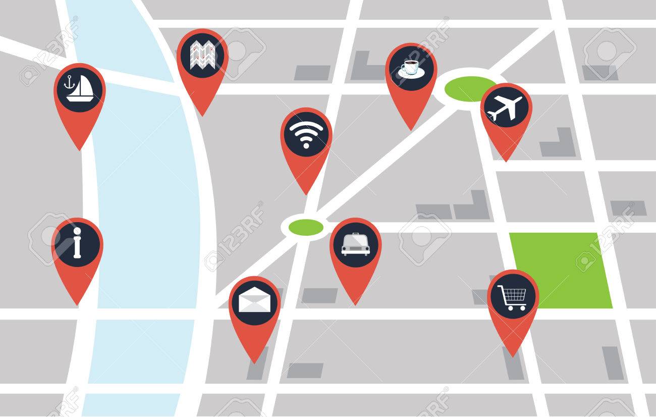 city map with red pin points royalty free cliparts vectors and