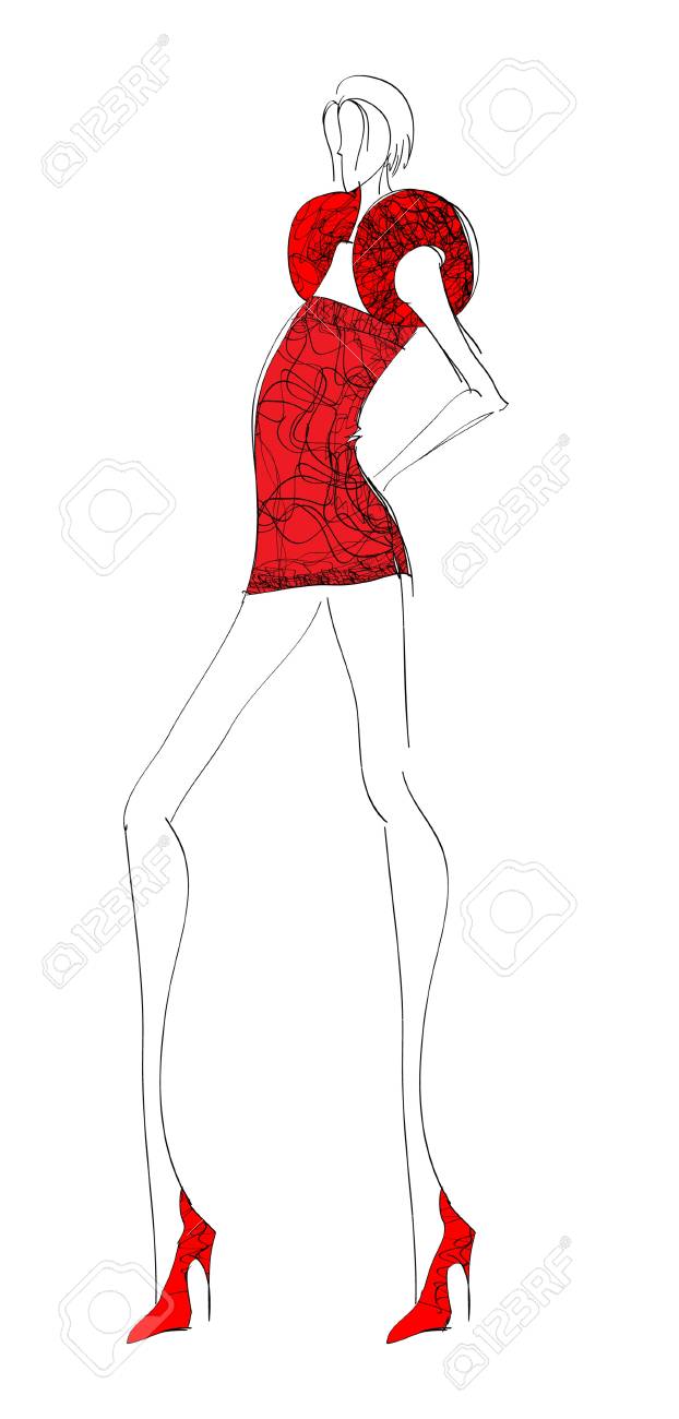 手描きファッション モデル イラスト のイラスト素材 ベクタ Image