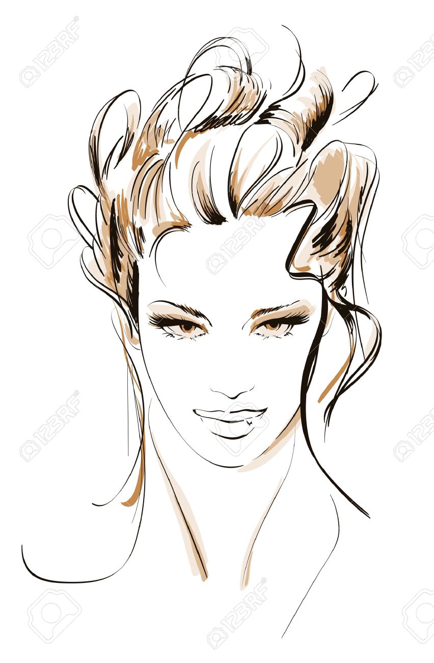 手描きのファッションモデル イラスト 女性の顔 のイラスト素材 ベクタ Image