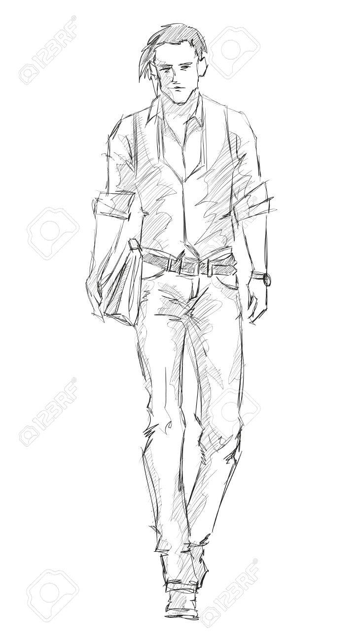 スケッチ スタイリッシュな美男子ストリート ファッションを展示 のイラスト素材 ベクタ Image