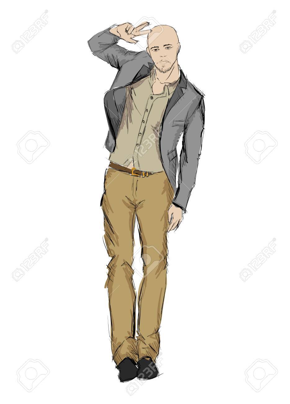 スケッチ スタイリッシュな美男子ストリート ファッションを展示 のイラスト素材 ベクタ Image