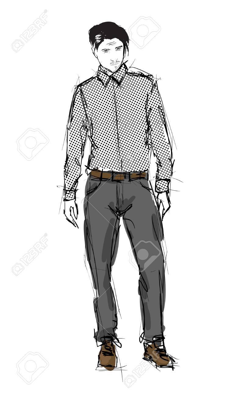 スケッチ スタイリッシュな美男子ストリート ファッションを展示 のイラスト素材 ベクタ Image