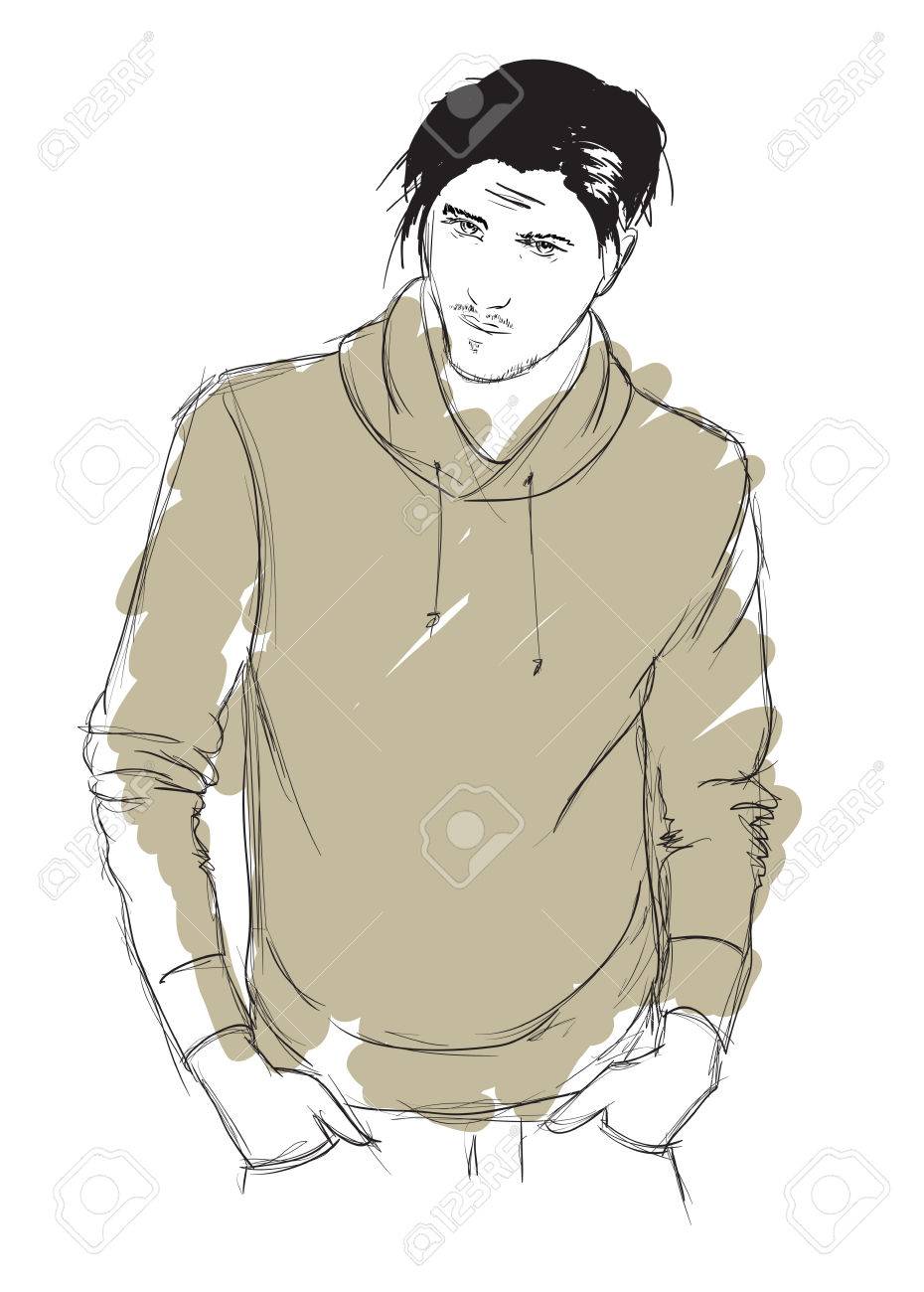 スケッチ スタイリッシュな美男子ストリート ファッションを展示 のイラスト素材 ベクタ Image