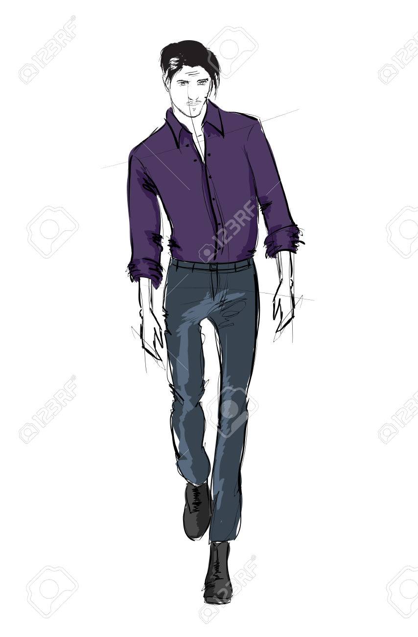 スケッチ スタイリッシュな美男子のストリート ファッションを紹介 のイラスト素材 ベクタ Image