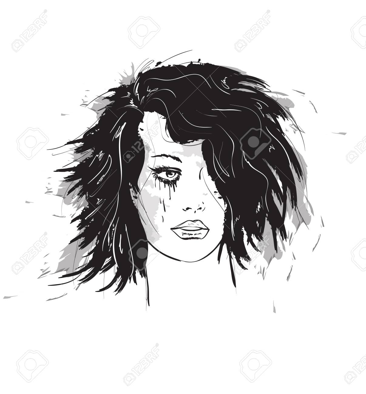 Rosto De Mulher Chorando. Morena Triste Com Uma Lágrima Escorrendo Pelo  Rosto. Ilustração Vetorial No Estilo Grunge. Ilustraciones Vectoriales,  Clip Art Vectorizado Libre De Derechos. Image 93710186.