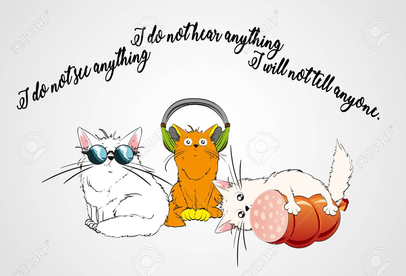Three cute cats. I see nothing, I hear nothing, I will not tell anyone. - 98536899 Three cute cats. I see nothing, I hear nothing, I will not tell anyone. - 98536899