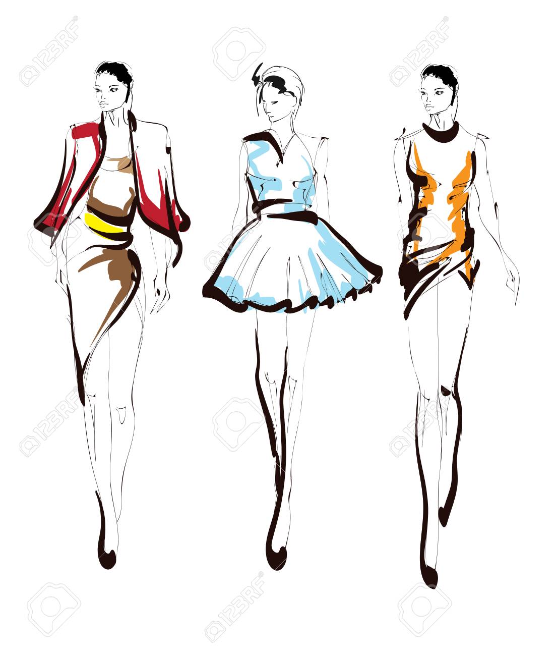 Free Vector | Fashion sketch collection with models