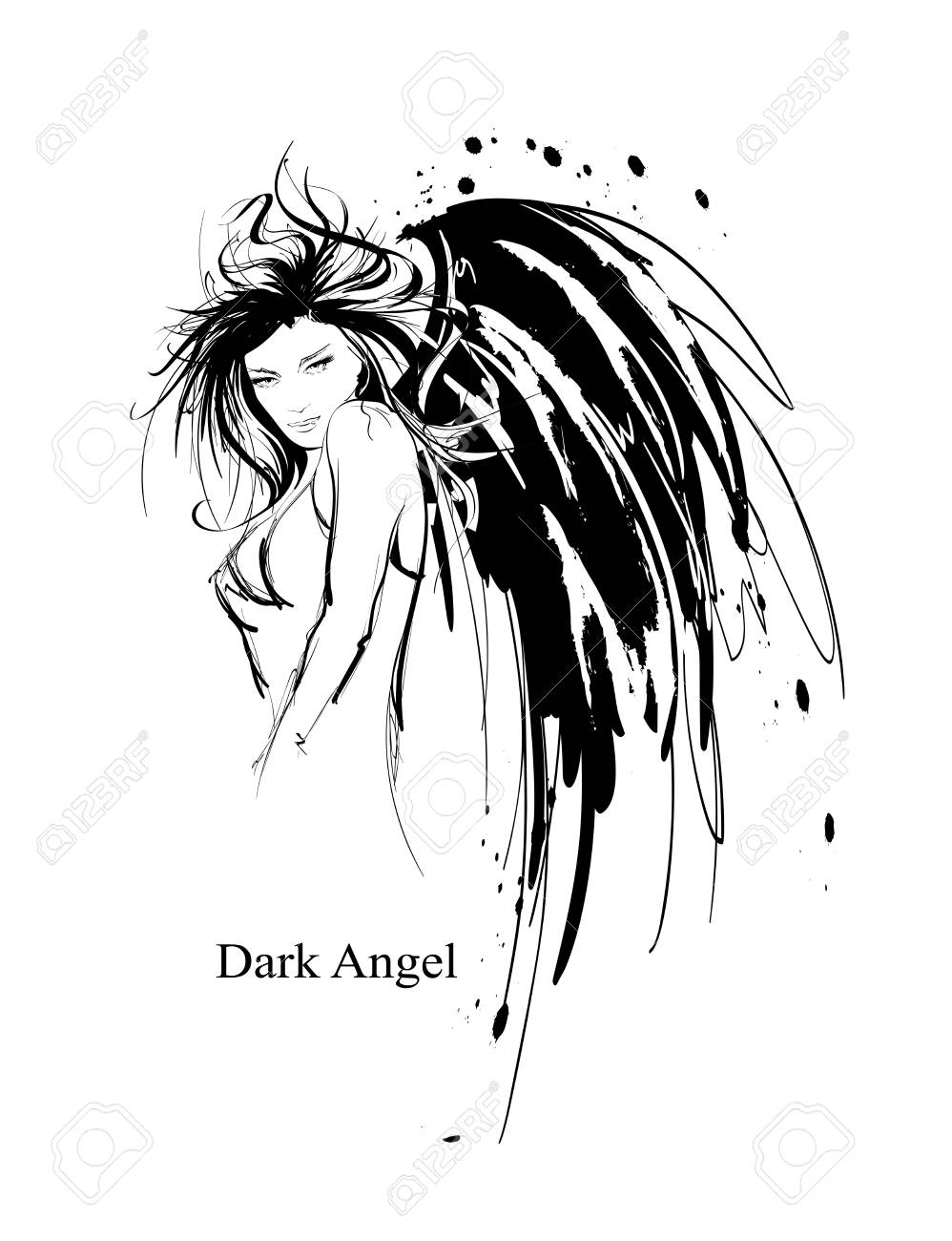 Angel girl. Dark angel. Vector image of beauty fashion angel girl. Fashion angel. - 119251525 Angel girl. Dark angel. Vector image of beauty fashion angel girl. Fashion angel. - 119251525