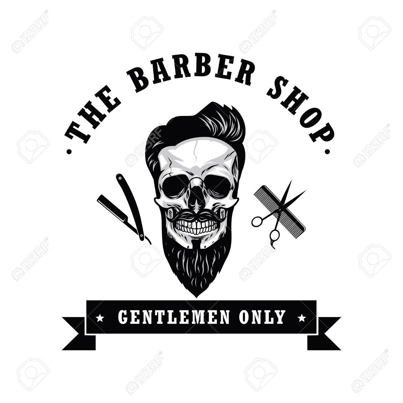 Craneo Vintage Barber Shop Logotipo Retro Plantilla De Diseno Ilustracion Vectorial Ilustraciones Vectoriales Clip Art Vectorizado Libre De Derechos Image 77395979