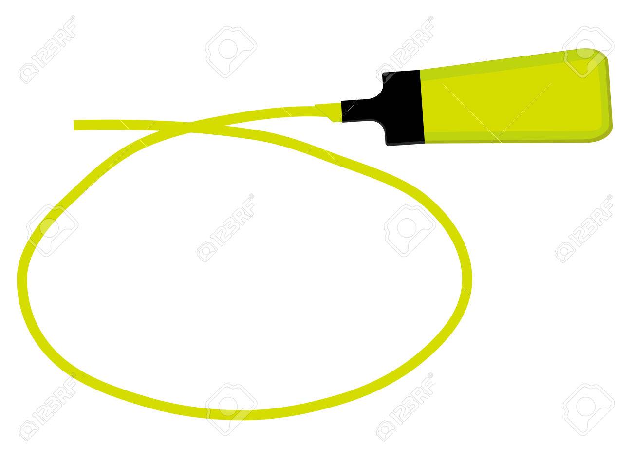 single yellow highlighter pen with hand drawn yellow circle to