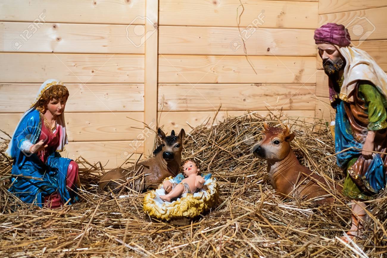 馬小屋でのキリスト降誕のシーン の写真素材 画像素材 Image