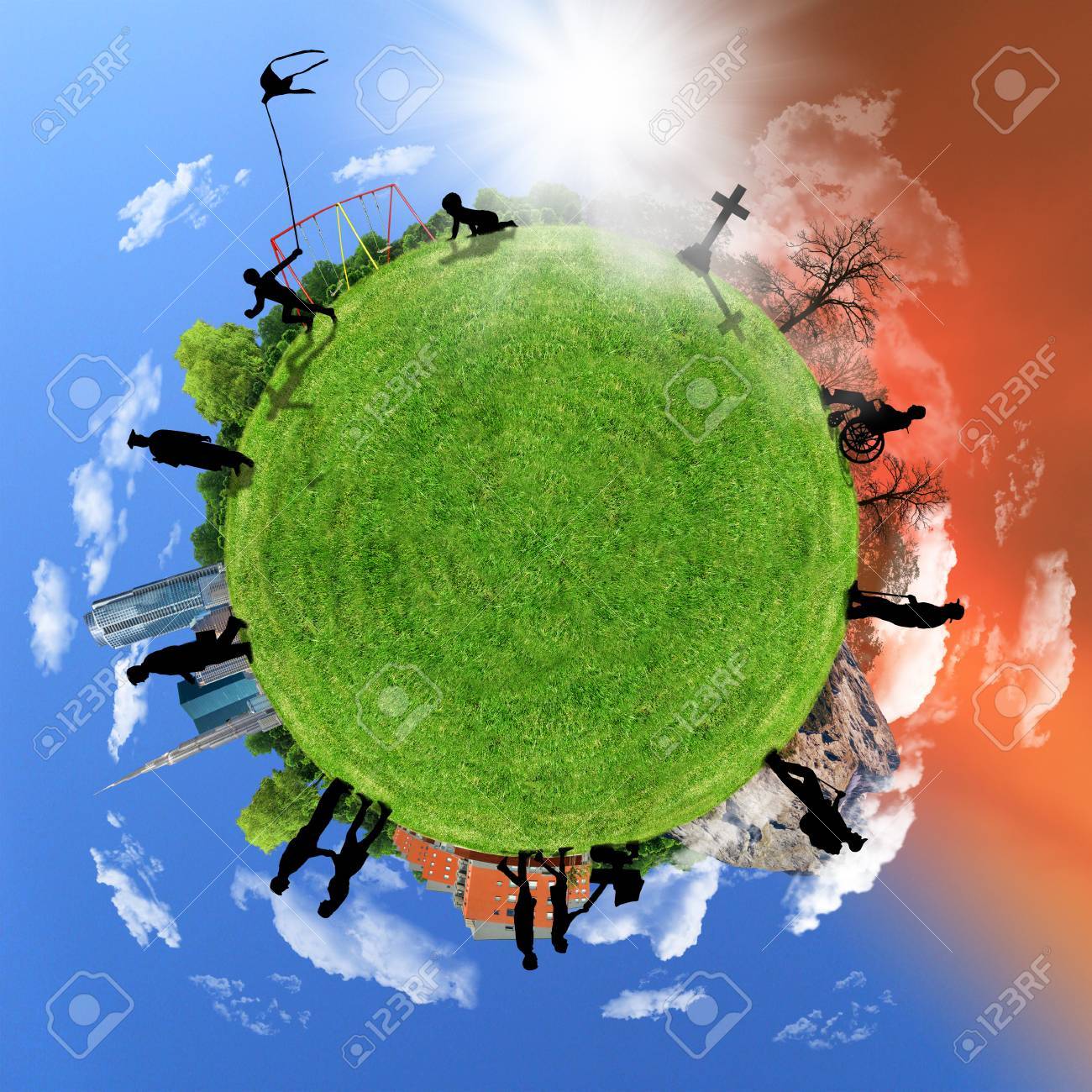 Human life circle, concept on a globe, aging. - 36573942 Human life circle, concept on a globe, aging. - 36573942