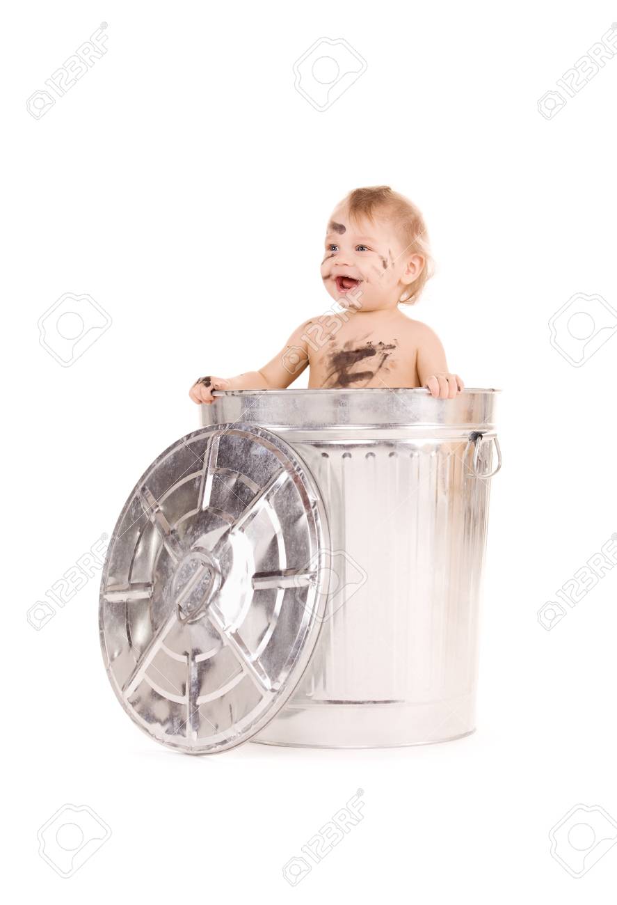 Picture Of Adorable Baby In Trash Can Stock Photo Picture And Royalty Free Image Image