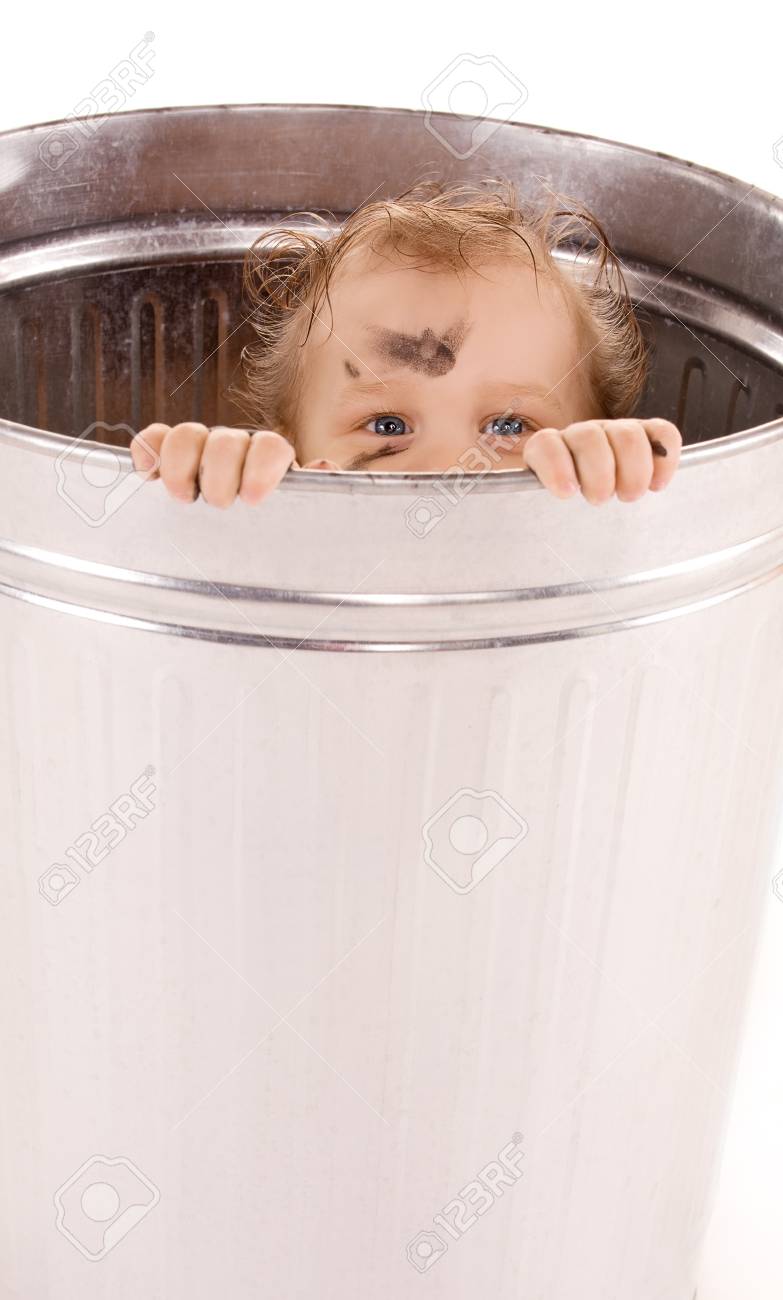 Picture Of Adorable Baby In Trash Can Stock Photo Picture And Royalty Free Image Image