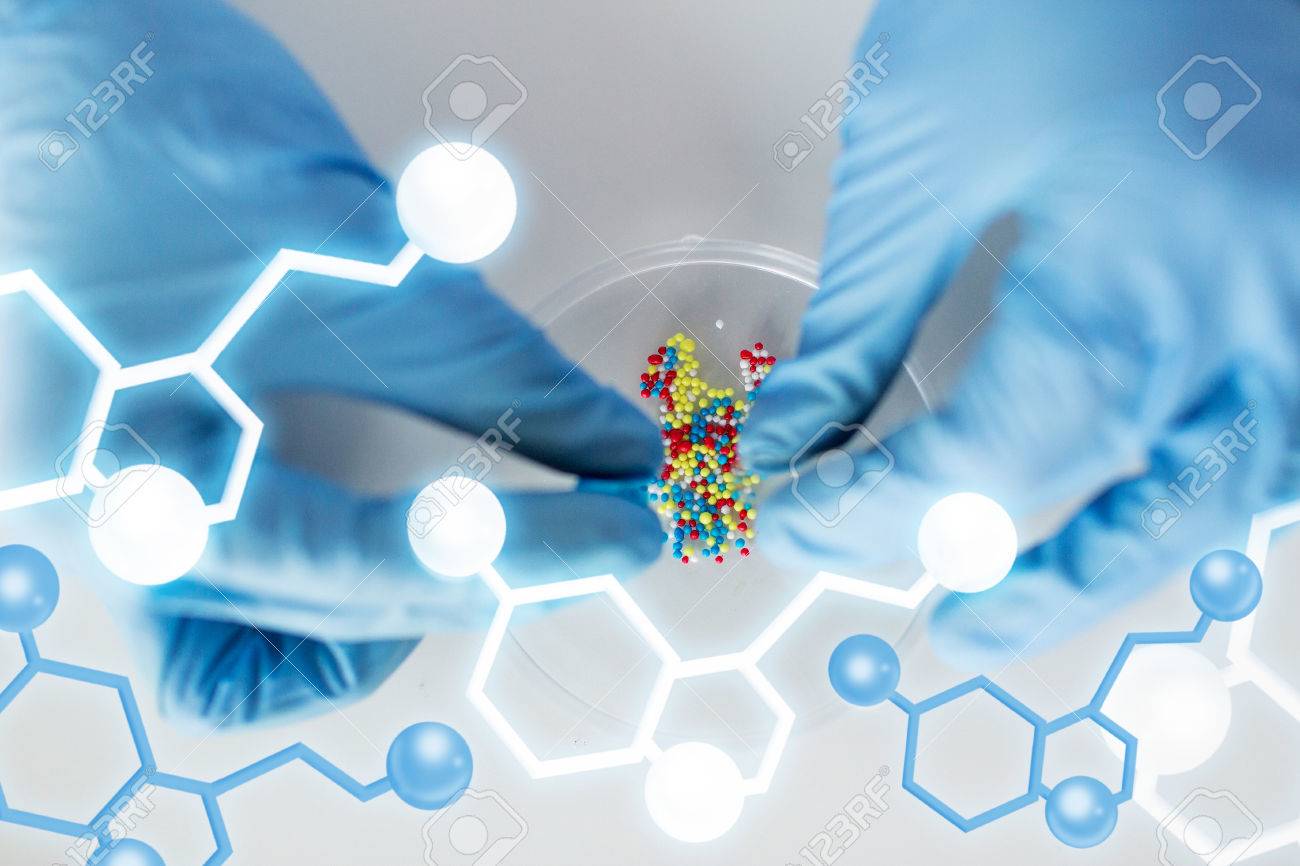 science, chemistry, biology, medicine and people concept - close up of scientist or doctor hands holding and pouring pill content into petri dish in laboratory with molecular structure - 37681447 science, chemistry, biology, medicine and people concept - close up of scientist or doctor hands holding and pouring pill content into petri dish in laboratory with molecular structure - 37681447