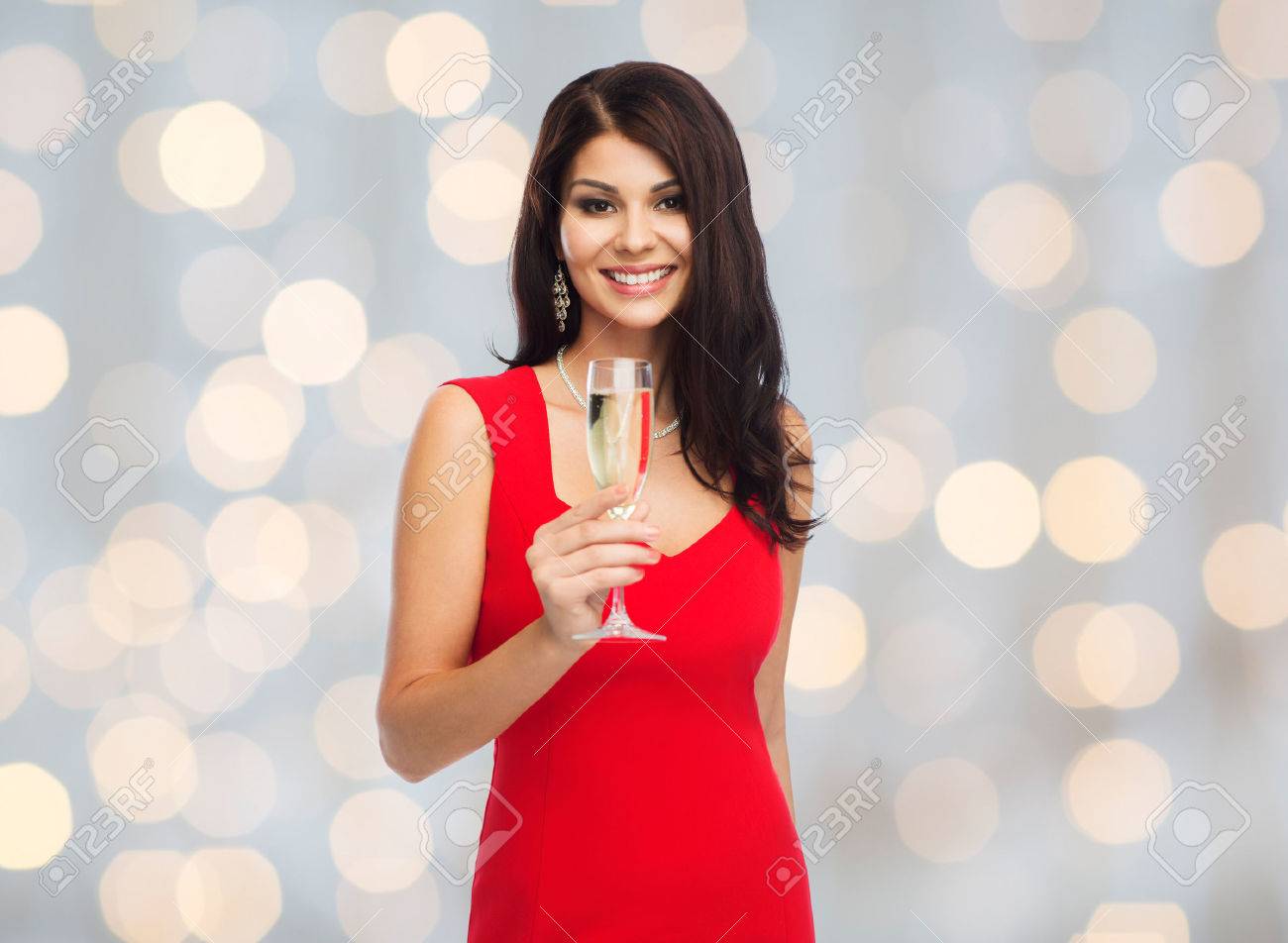 champagne and red dress