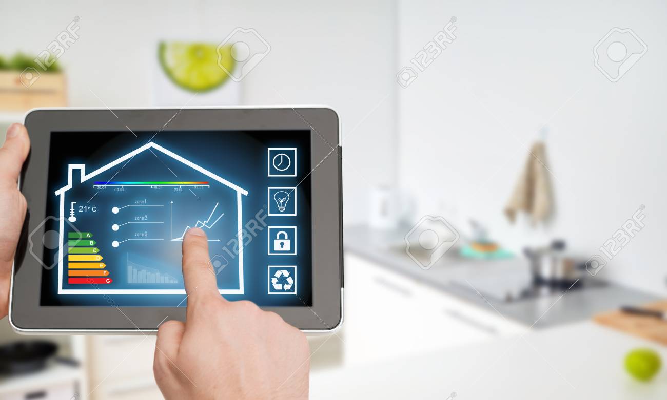 tablet pc with smart home settings on screen - 98257166 tablet pc with smart home settings on screen - 98257166