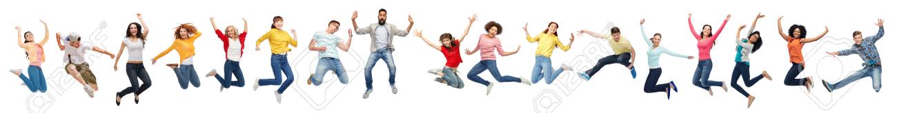 happy people jumping in air over white background - 102285476 happy people jumping in air over white background - 102285476