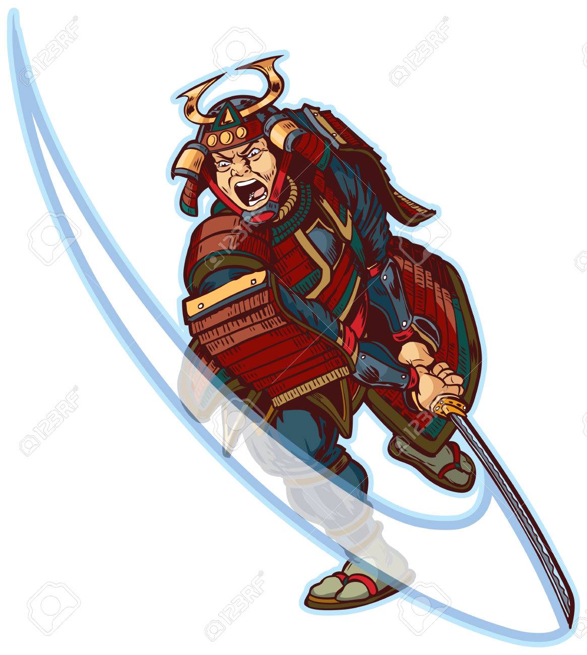 벡터 만화 클립 아트 그림 화가 또는 뜻 사무라이 그의 Katana 칼으로 수를 찾고. 로열티 무료 사진, 그림, 이미지 그리고  스톡포토그래피. Image 32991756