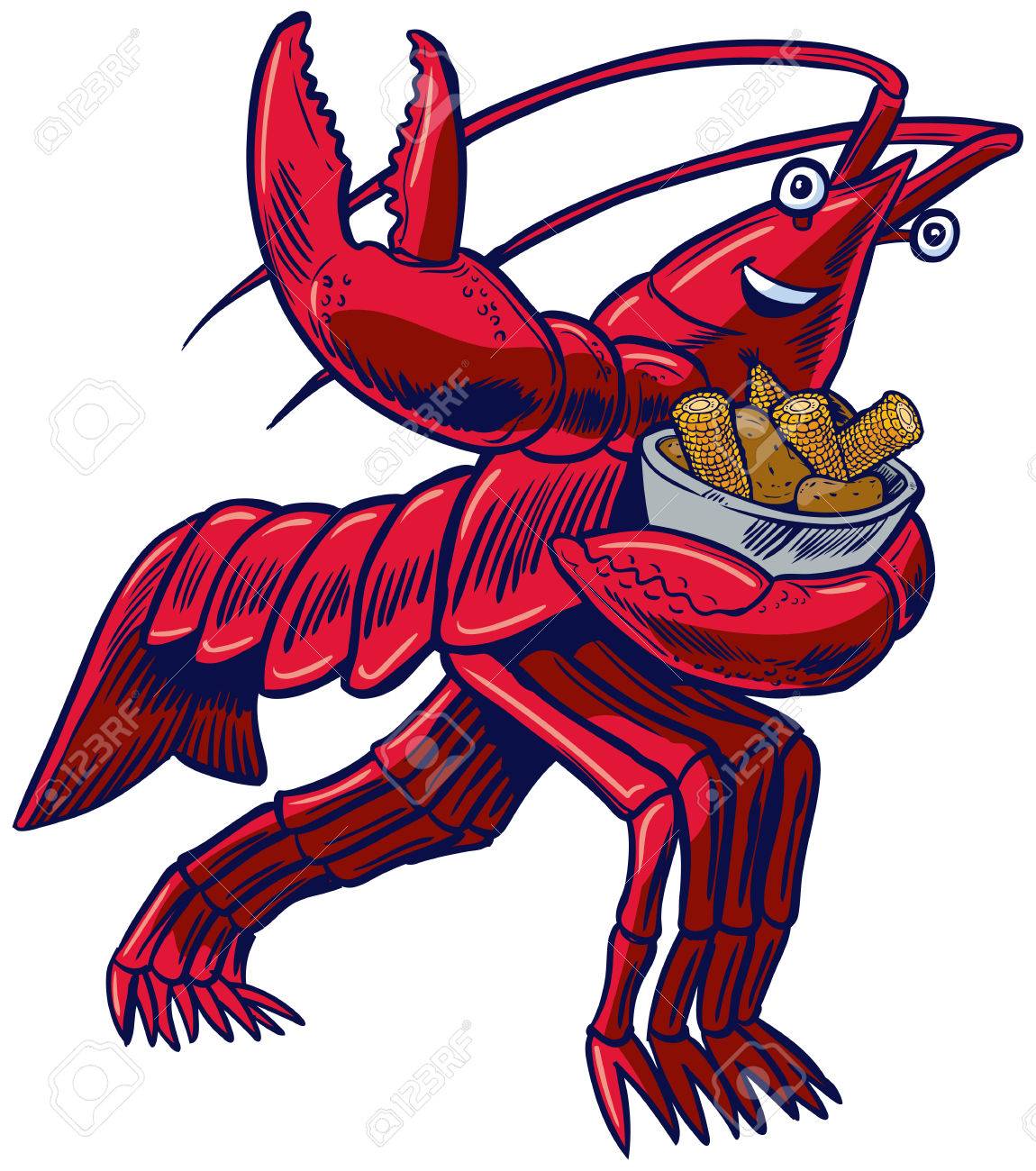 vector cartoon clip art illustration of a crayfish crawfish