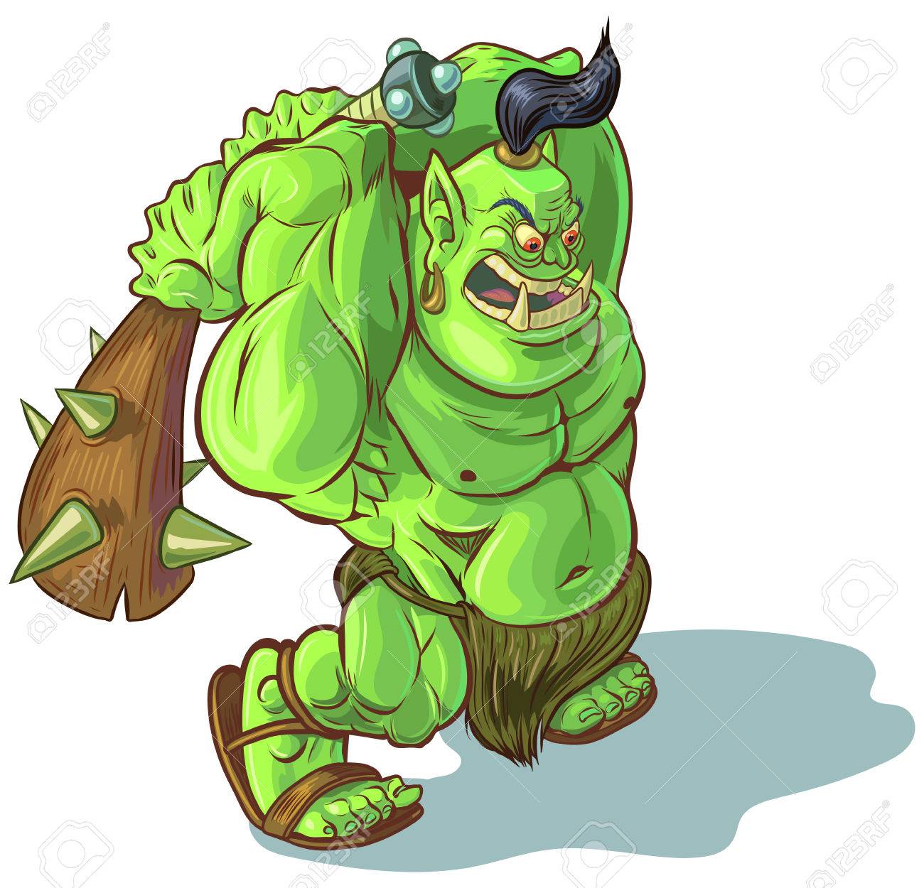 vector cartoon clip art illustration of a tough mean muscular