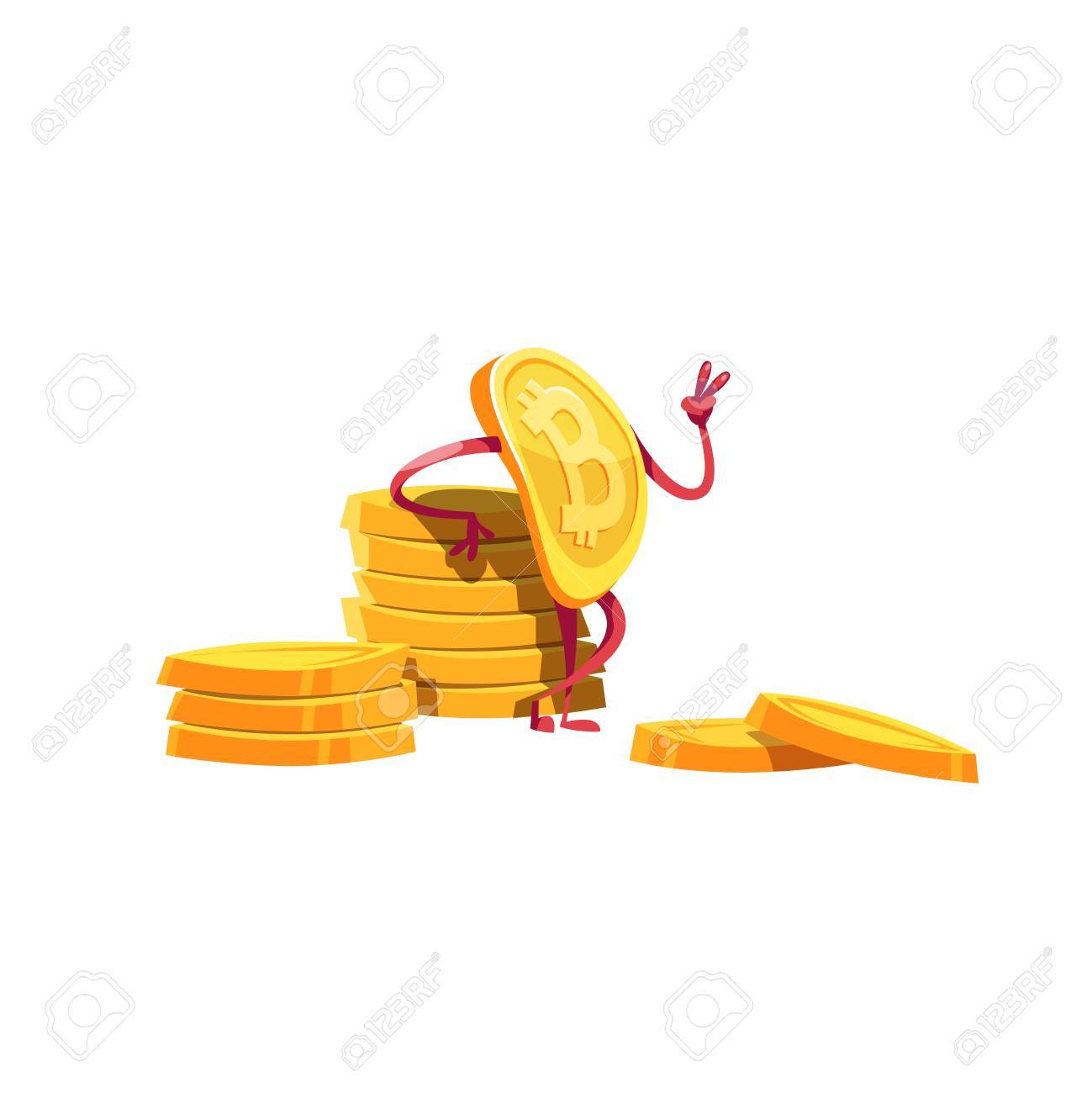 Illustration Character Bitcoin Emoji Stand Stack Coin Cartoon Style.  Royalty Free SVG, Cliparts, Vectors, and Stock Illustration. Image 85757247.