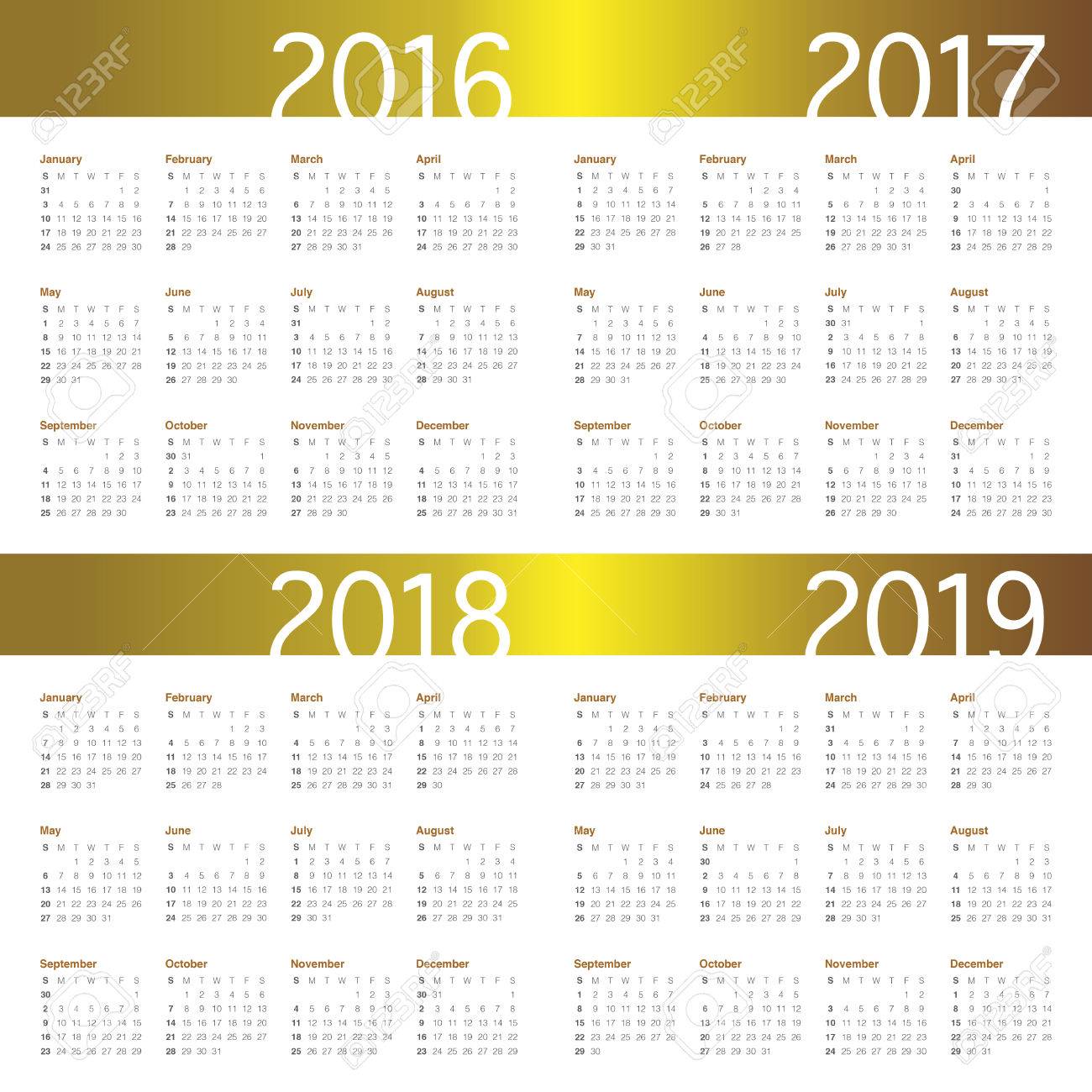 16 17年 18年 19年のシンプルなカレンダーのイラスト素材 ベクタ Image