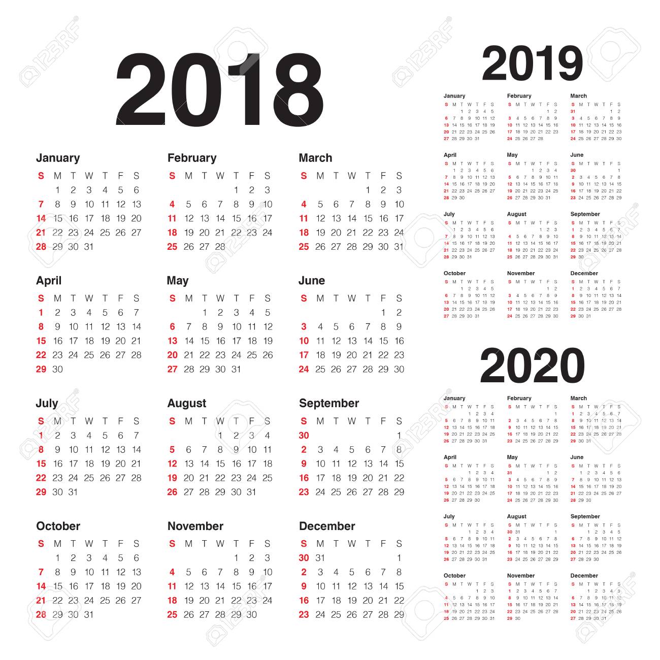 year 2018 2019 2020 calendar vector design template simple and free 2020 2020 calendar